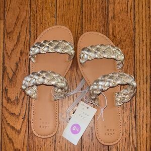 A New Day Gold Braided Sandals Flat Slip-On